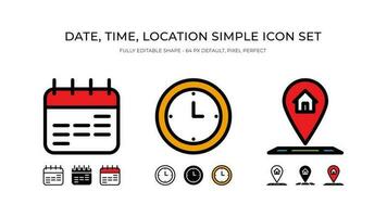 date, temps, adresse symbole Facile vecteur icône ensemble