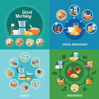 petit déjeuner 2x2 icons set vector illustration