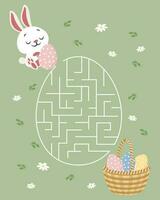 Labyrinthe jeu, lapin avec un Oeuf et une panier de Pâques des œufs. enfants éducatif puzzle. illustration, vecteur