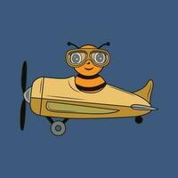 mignonne pilote abeille avec avion dessin animé autocollant vecteur illustration