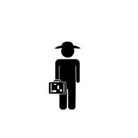 homme avec chapeau avec une valise vecteur icône illustration