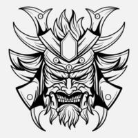 oni monstre masque japonais casque armée samouraï dans Cadre gravure ornement illustration noir et blanc tatouage et T-shirt vêtements vecteur