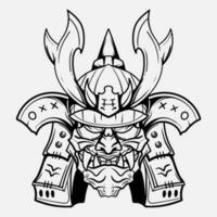 oni monstre masque japonais casque armée samouraï dans Cadre gravure ornement illustration noir et blanc tatouage et T-shirt vêtements vecteur