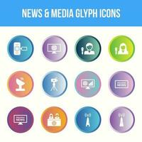 unique nouvelles et médias vecteur glyphe icône ensemble