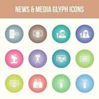 unique nouvelles et médias vecteur glyphe icône ensemble