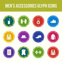 ensemble d'icônes de glyphe vectoriel d'accessoires pour hommes uniques