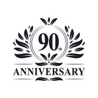 Célébration du 90e anniversaire, création de logo luxueuse pour 90 ans. vecteur