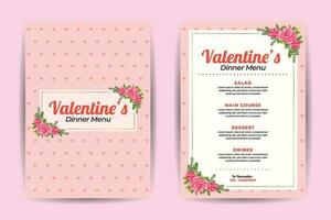 valentines dîner menu de face retour modèle conception vecteur