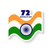 soixante-dix deux république journée avec ondulé Indien nationale drapeau icône ou autocollant. vecteur