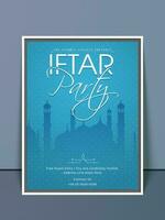 iftar fête invitation carte avec silhouette mosquée sur bleu Contexte. vecteur