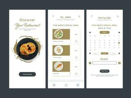 ensemble de interface utilisateur, ux, gui écrans restaurant livre une table ou réservation pour publicité. vecteur