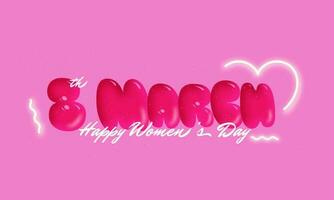 8 Mars ballon Police de caractère avec néon effet cœur sur rose Contexte pour content aux femmes journée concept. vecteur