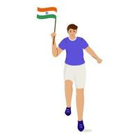 Jeune homme en portant Inde drapeau sur blanc Contexte. vecteur