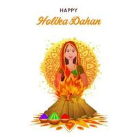 Indien Festival de couleurs, Holi concept avec holika venimeux personnage brûlant dans Feu comme par Indien mythologie. vecteur