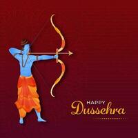 content dussehra fête concept avec hindou mythologie Seigneur rama prise un objectif sur rouge mandala modèle Contexte. vecteur