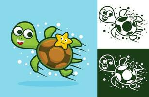mignonne tortue avec peu étoile de mer sous-marin. vecteur dessin animé illustration dans plat icône style