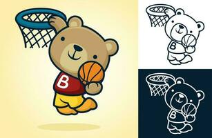 mignonne ours en jouant basket-ball. vecteur dessin animé illustration dans plat icône style