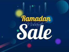 Ramadan vente affiche conception avec mosquée et cercles sur bleu Contexte. vecteur