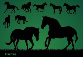 collection de silhouettes de chevaux sur fond vert vecteur