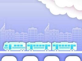 bleu bâtiments Contexte avec papier Couper des nuages et train illustration. vecteur