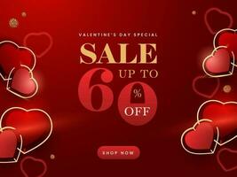 la Saint-Valentin journée vente affiche conception avec remise offre et couple cœurs décoré sur rouge Contexte. vecteur
