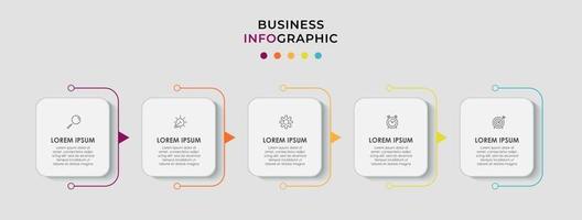 Le vecteur de conception infographie et les icônes de marketing peuvent être utilisés pour la mise en page du flux de travail, le diagramme, le rapport annuel, la conception de sites Web. concept d'entreprise avec 5 options, étapes ou processus.