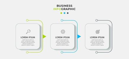 Le vecteur de conception infographie et les icônes de marketing peuvent être utilisés pour la mise en page du flux de travail, le diagramme, le rapport annuel, la conception de sites Web. concept d'entreprise avec 3 options, étapes ou processus.