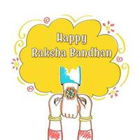 content raksha bandhan fête concept avec proche vue de sœur attacher rakhi à sa frère sur Jaune et blanc Contexte. vecteur