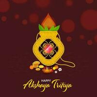 hindou Festival akshaya tritiya concept avec vœux, d'or Kalash avec plein de or pièces de monnaie et ornements pour prière. vecteur