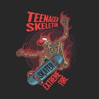 squelette adolescent jouant illustration de skate extrême vecteur
