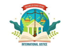 monde journée pour international Justice vecteur illustration avec Terre, Balance ou juge marteau dans plat dessin animé main tiré à atterrissage page modèles