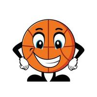 souriant basketball personnage dessin animé avec bras sur hanches. mascotte personnage vecteur