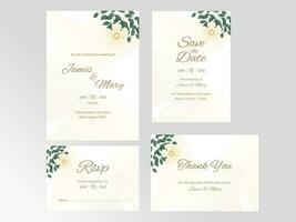 mariage invitation suite avec quatre les options dans Jaune et blanc couleur. vecteur