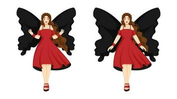 Jeune ange femme portant moderne robe dans deux options. vecteur