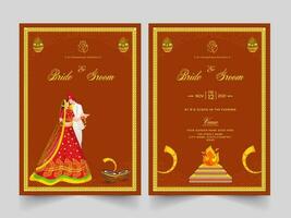 mariage invitation modèle disposition avec Indien nouveau marié couple et un événement détails. vecteur