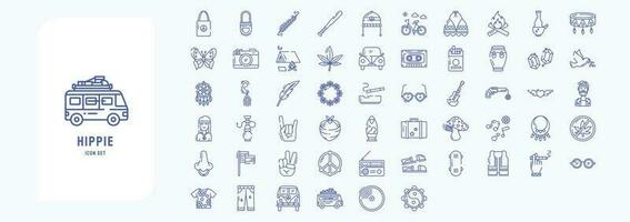 hippie icône ensemble comprenant Icônes comme sac, base-ball, paix, vélo, bikini et plus vecteur