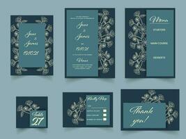 magnifique floral mariage invitation suite dans sarcelle bleu couleur. vecteur