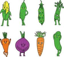 des légumes ensemble. mignonne dessin animé personnages. main tiré vecteur illustration.