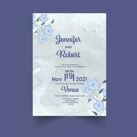 floral mariage invitation carte avec aquarelle effet dans gris et bleu couleur. vecteur