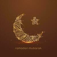 Ramadan mubarak concept avec d'or ornement croissant lune, étoile et lumières effet sur marron Contexte. vecteur
