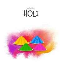 Holi fête concept avec quatre Couleur poudre dans assiettes et éclabousser effet sur blanc Contexte. vecteur