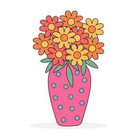 sensationnel rétro vase avec fleurs. Années 70 hippie psychédélique clipart. vecteur