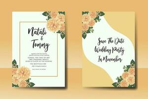 mariage invitation Cadre ensemble, floral aquarelle numérique main tiré Orange dahlia fleur conception invitation carte modèle vecteur