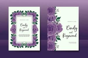 mariage invitation Cadre ensemble, floral aquarelle numérique main tiré violet Rose fleur conception invitation carte modèle vecteur