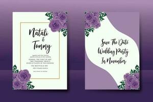 mariage invitation Cadre ensemble, floral aquarelle numérique main tiré violet Rose fleur conception invitation carte modèle vecteur