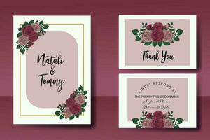 mariage invitation Cadre ensemble, floral aquarelle numérique main tiré bordeaux Rose fleur conception invitation carte modèle vecteur