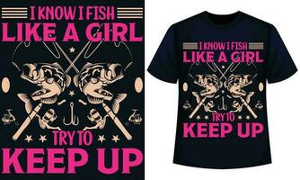 je connaître je poisson comme une fille essayer à garder en haut, pêche t chemise conception vecteur