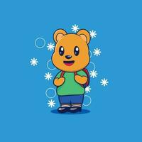 dessin animé ours porter sac à dos prêt aller à école vecteur