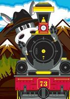 mignonne dessin animé sauvage Ouest âne Pistolero cow-boy hors la loi avec occidental style vapeur train vecteur