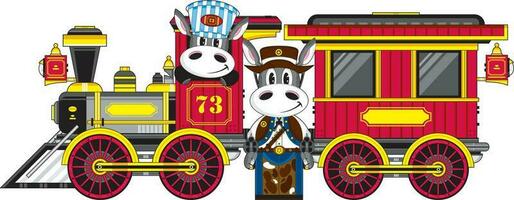mignonne dessin animé sauvage Ouest âne Pistolero cow-boy shérif avec occidental style vapeur train vecteur